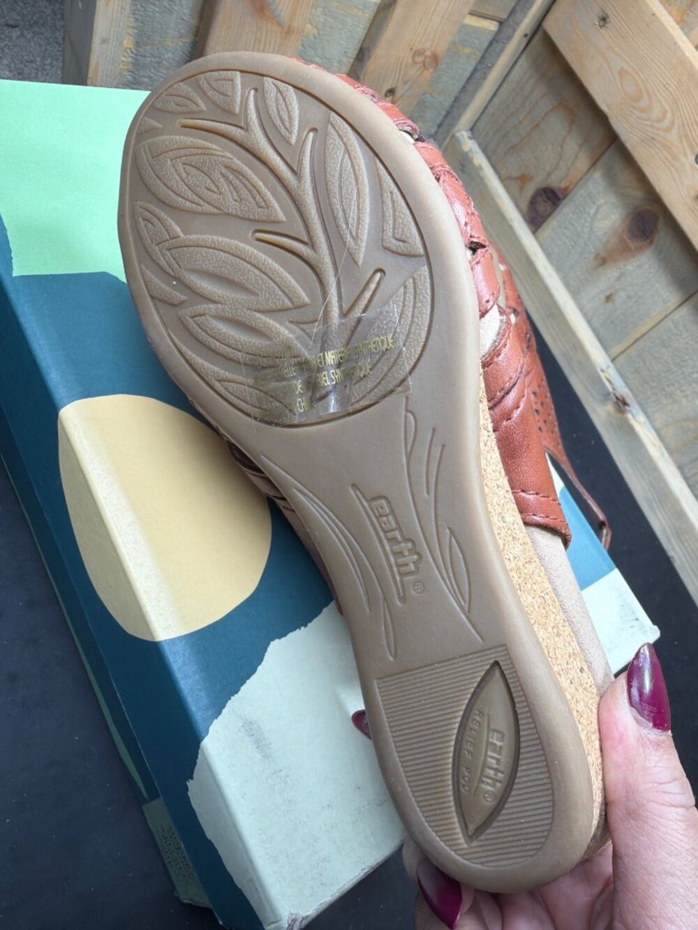 Earth Womens 6 W Wide Pisa Galli Terracotta Brown Leather Wedge Sandals Comfort - Picture 7 of 9
